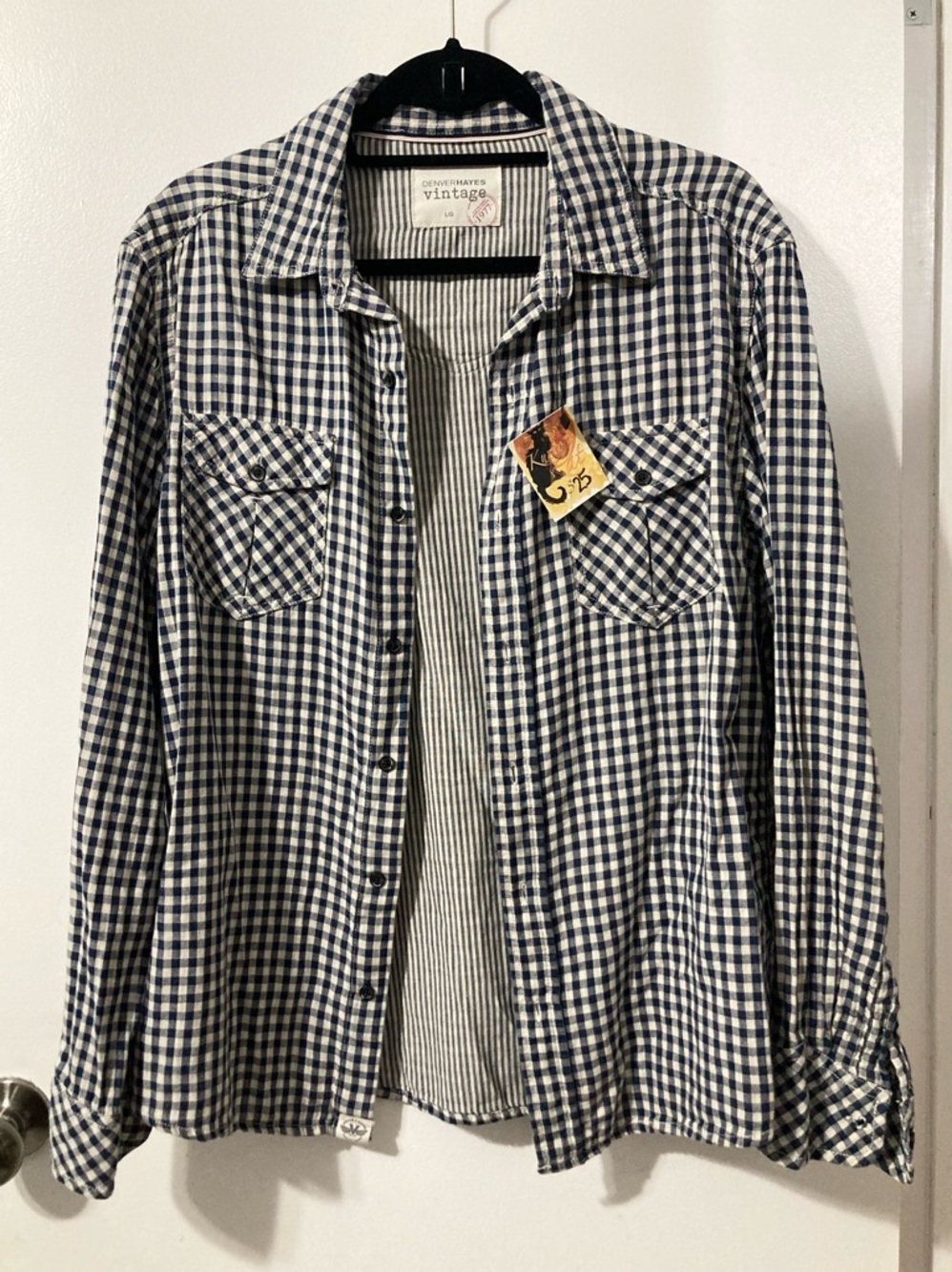 “Vintage 1977” Denver Hayes 100% Cotton Gingham and Pinstripe Button Down Shirt